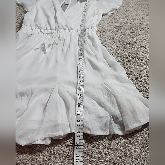 Francesca’s Mi Ami Gianne Godet White  Shiny Lined Wrap Mini Dress | Size Small. - Picture 10 of 12